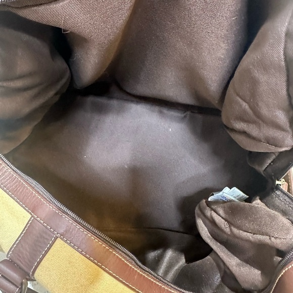 Vintage 1955 Disney Tan Canvas Duffel Bag with Leather Trim and shoulder strap - Picture 9 of 11